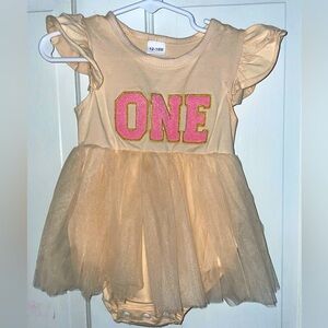 Cream and Pink Kids Formal Dress